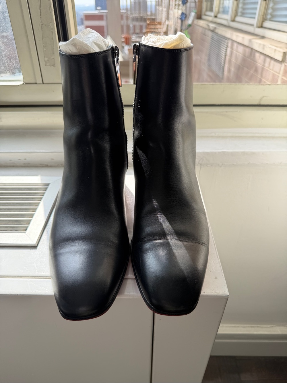 Christian Louboutin Black Leather Ankle Boots with Side Zip - Picture 6 of 7